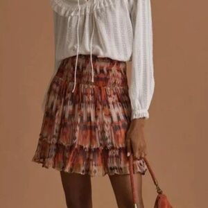 Anthropologie Orange and Brown Abstract‎ Mini Skirt  Sz L